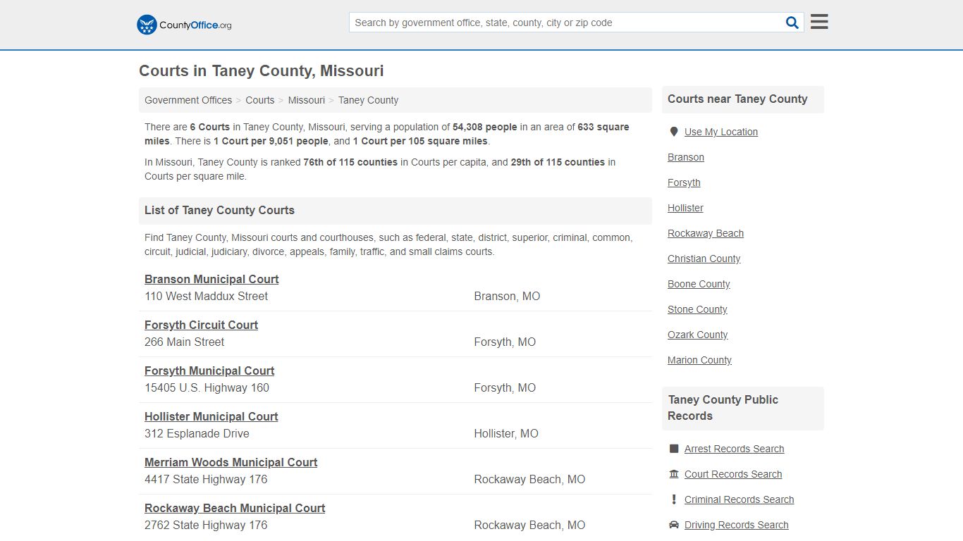 Courts - Taney County, MO (Court Records & Calendars)